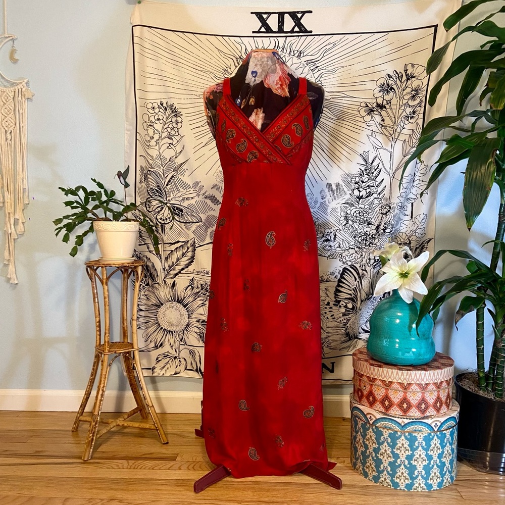 Vintage 90s long red and paisley dress 7/8